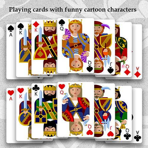 Playing cards with funny cartoon characters